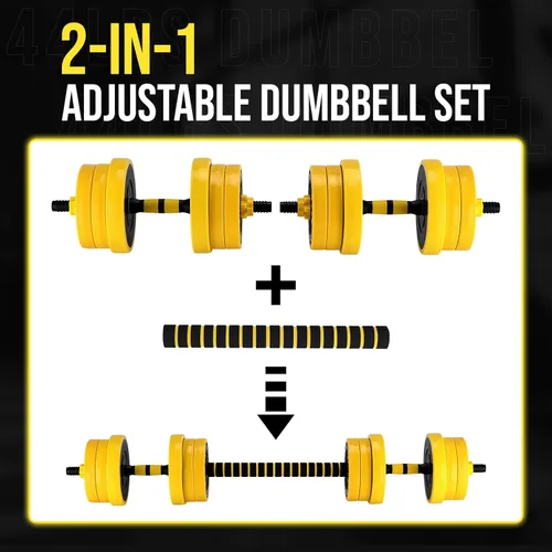 Miniatura 3 de Juego de pesas ajustables 2 en 1 de 44/33 libras, pesas ajustables utilizadas como juego de mancuernas y pesas, amarillo 44 libras - redondo