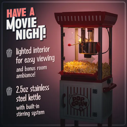 Miniatura 3 de Máquina de palomitas de maíz Nostalgia - Carrito profesional con hervidor de 2.5 oz, hace hasta 10 tazas - Máquina de palomitas de maíz estilo Rojo