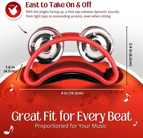 Miniatura 4 de Flexzion Pandereta de percusión de pie con jingles de acero de doble fila, tambor de instrumento musical para zapatos de fiesta, regalo, cantante