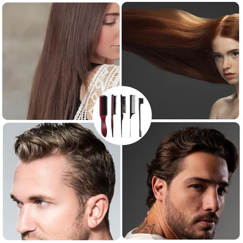Miniatura 7 de cobee Juego de 5 cepillos de pelo con parte trasera lisa, cepillo de cerdas para control de bordes, peine de burlas, palo de cera para cabello