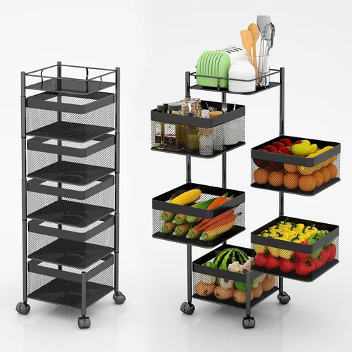 Cesta de frutas y verduras para cocina, sin montaje, estante de almacenamiento giratorio, estante de almacenamiento de baño, organizadores de cocina