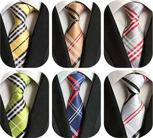 Miniatura 97 de WeiShang Lote de 6 corbatas clásicas de seda para hombre, corbatas tejidas jacquard