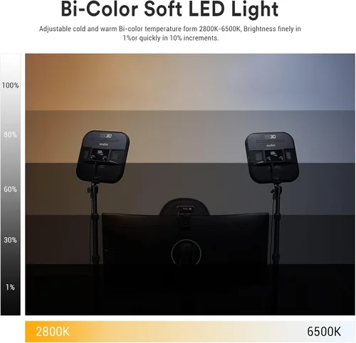 Miniatura 3 de Godox Luz de llave ES30, luz de escritorio de 2250 lúmenes para transmisión con soporte de escritorio extensible, 0-100% de brillo y control