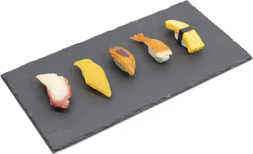 Miniatura 5 de 4 tablas de queso de pizarra, bandeja de charcutería de 9.8 in (9.8 pulgadas) con borde natural, platos de sushi estilo roca de piedra negra
