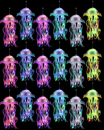 Glooglitter 18 linternas de medusas, 6 colores, luces colgantes de gelatina para decoración de fiesta temática de sirena bajo el mar, decoraciones