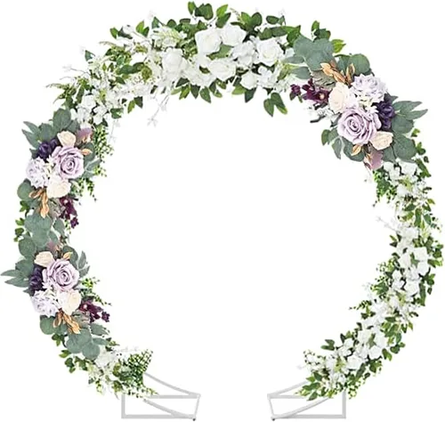 Miniatura 3 de Arco de metal para ceremonia, soporte de fondo redondo doble de 6.5 pies, soporte de arco de globo circular con base para decoración de bodas
