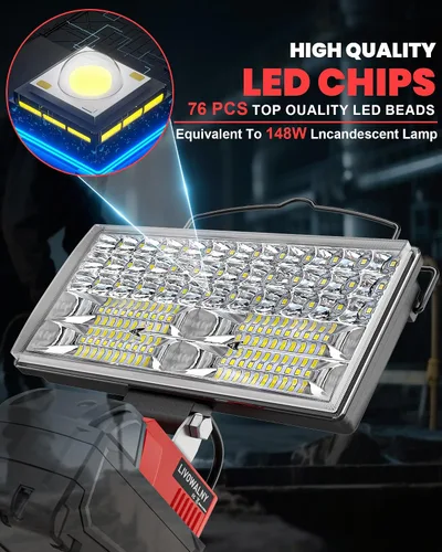 Miniatura 3 de LIVOWALNY Luces de Trabajo LED Compatibles con Batería Milwaukee de 18V, 100W 10000LM Luz de Inundación de 7" Portátil con Puerto de Carga USB