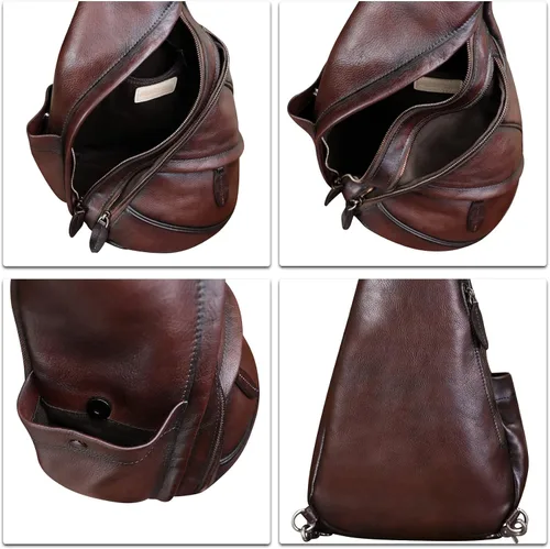 Miniatura 7 de Bolso bandolera de cuero genuino para hombres y mujeres, mochila de cuero para el pecho, bolsa cruzada de hombro