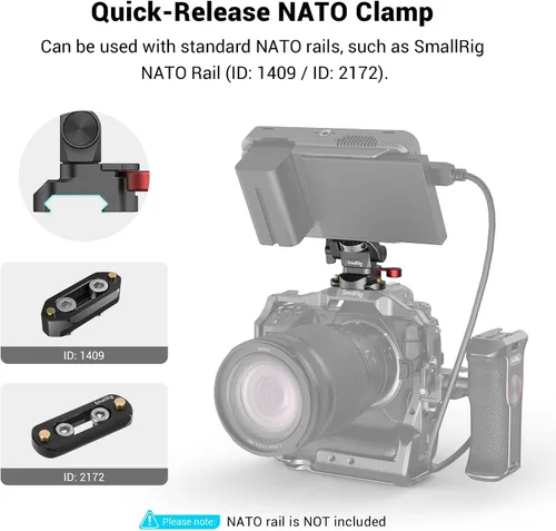 Miniatura 5 de SMALLRIG Soporte para monitor de campo con abrazadera NATO, soporte para monitor de cámara para monitor de 5 y 7 pulgadas, giratorio e inclinable