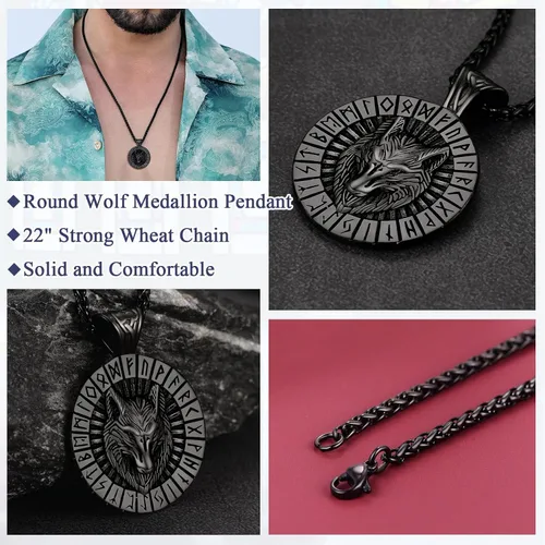 Miniatura 5 de FaithHeart Collar con colgante de lobo vikingo nórdico para hombres y mujeres, acero inoxidable, chapado en oro de 18 quilates, joyería con embalaje