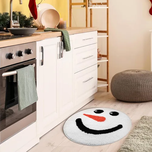 Miniatura 6 de Ceenna Alfombra de baño de Navidad, tapete de baño blanco con muñeco de nieve de 24 x 24 pulgadas, absorbente, tapete antideslizante y lavable