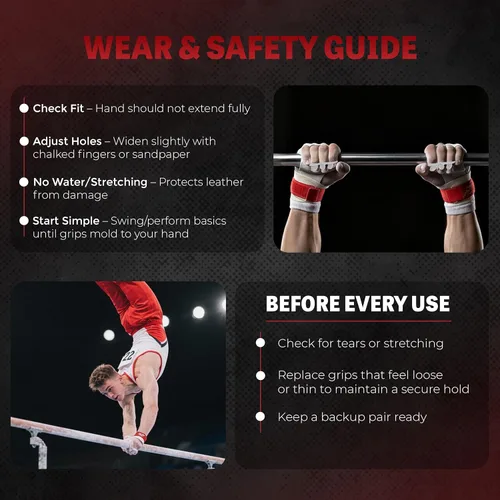 Miniatura 7 de Reisport Agarres de gimnasia de barra alta para hombre, empuñaduras de cuero duradero para barras de gimnasia para hombres y niños