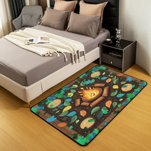 Miniatura 5 de Alfombra de fogata de 3 x 5 pies, decoración de tocones de árbol de bosque para niñas, mujeres, hombres y adolescentes, alfombra de madera marrón
