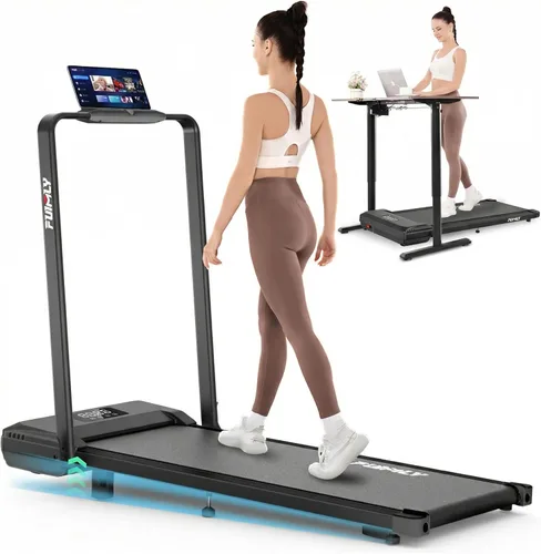 FUNMILY Cinta de Correr Plegable con Almohadilla de Caminata Mejorada con Inclinación del 12%/15% y Barra de Manejo, Cintas de Correr Compactas de