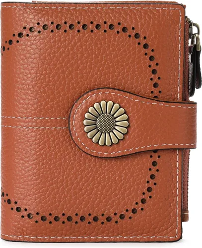 Miniatura 185 de SENDEFN - Billetera pequeña de piel auténtica para mujer, diseño plegable con ventana para tarjeta de identificación