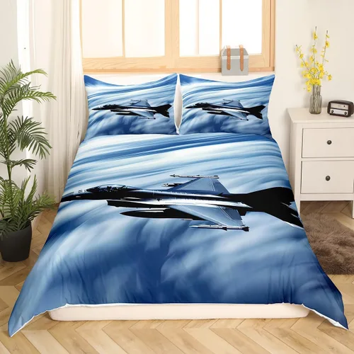 Miniatura 8 de Erosebridal Juego de ropa de cama con diseño de avión tamaño individual, funda de edredón con estampado de avión para niños, adolescentes y adultos