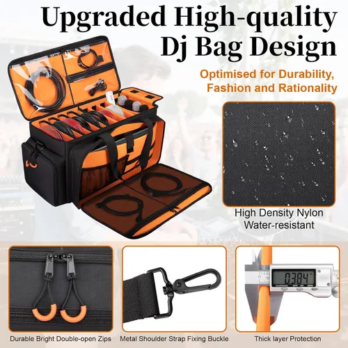 Miniatura 5 de Bolsa grande para cables de DJ con bolsillo para laptop y micrófono, bolsa de DJ para equipo y accesorios de música con divisores desmontables