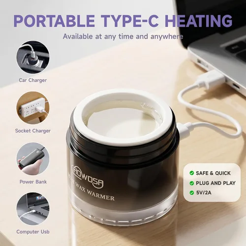 Miniatura 4 de Calentador de cera de nariz para hombre, mini calentador de cera para eliminación de vello de nariz, cejas, oído, derretidor de cera portátil USB