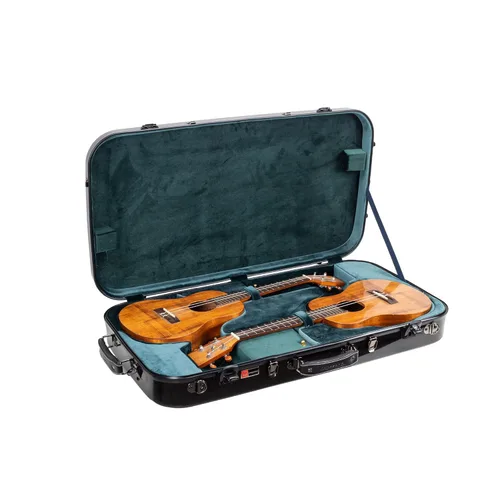 Crossrock Estuche doble de fibra de vidrio con cerradura TSA para dos ukeleles de concierto/tenor-negro (CRF2020DTUBK)