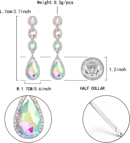 Miniatura 6 de Flyonce Pendientes colgantes con diamantes de imitación de cristal multi lágrima