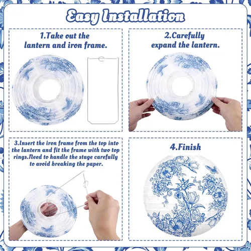 Miniatura 7 de 15 linternas de papel chinas, decoración de chinoiserie, farol de porcelana azul y blanco para colgar para mediados de otoño, festival, fiesta