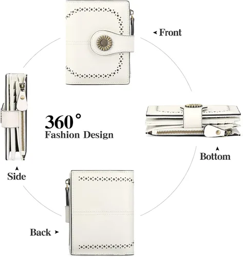 Miniatura 5 de SENDEFN Carteras pequeñas para mujer, con bloqueo RFID, de cuero, plegable, tarjetero con ventana de identificación, 1 blanco