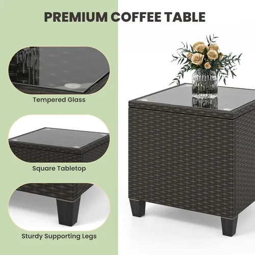Miniatura 7 de KOTEK Juego de 3 piezas de muebles de patio, mecedoras de mimbre para exteriores y mesa de cristal, juego de conversación de ratán PE para porche