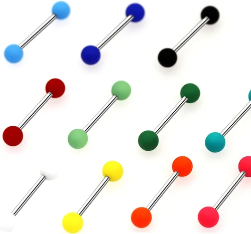 Miniatura 3 de Anillos de pezón de acero inoxidable 14G, bolas acrílicas sólidas, barras rectas, lengua, anillo de 0.630 in (58 pulgadas) para piercing corporal