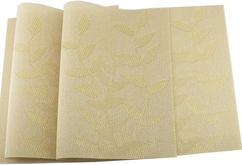 Miniatura 4 de Juego de 6 manteles individuales de vinilo dorado con diseño floral resistente al calor para mesa de comedor, interiores y exteriores, tejido