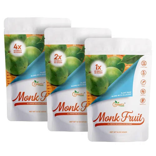 Alulosa - Mezcla de frutas de monje edulcorante multiusos paquete múltiple de 3: 1X, 2X y 4X RSS (dulzura relativa de azúcar); porciones totales