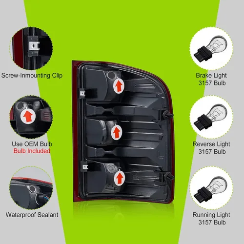 Miniatura 6 de Luces traseras compatibles con Chevy Silverado 1500 2500 HD 3500 HD 2007-2013 GMC Sierra 2500 HD 2012-2014 Luces traseras sin arnés de cableado Rojo