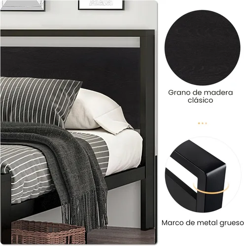 Miniatura 5 de SHA CERLIN Armazón de cama de plataforma metálica de tamaño completo de 14 pulgadas con cabecero y pie de cama de madera, base de colchón, no Roble