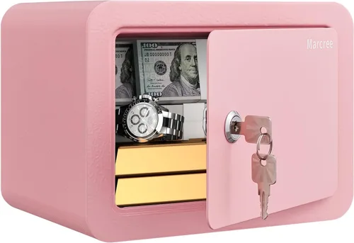 Miniatura 10 de Marcree Caja fuerte de 0.23 cachorros, pequeña caja fuerte con llave, mini caja fuerte para el hogar para dinero, monedas y efectivo, cajas fuertes