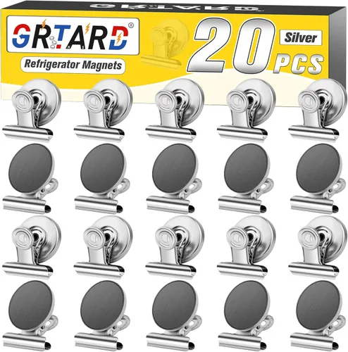 Miniatura 35 de Grtard Paquete de 12 clips magnéticos, imanes de nevera, clips magnéticos fuertes resistentes, clip magnético para pizarra blanca para oficina, Negro