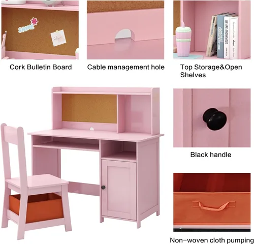 Miniatura 5 de TaoHFE Juego de Mesa y Silla Rosa para Niños Pequeños, Mesa y Sillas de Madera para Niños para Estudiar y Manualidades, Escritorio para Niños