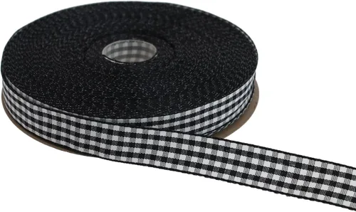 Miniatura 23 de Cinta a cuadros de 50 yardas cada rollo 100% poliéster con borde tejido (1/1-2 pulgadas x 50 yardas, negro)