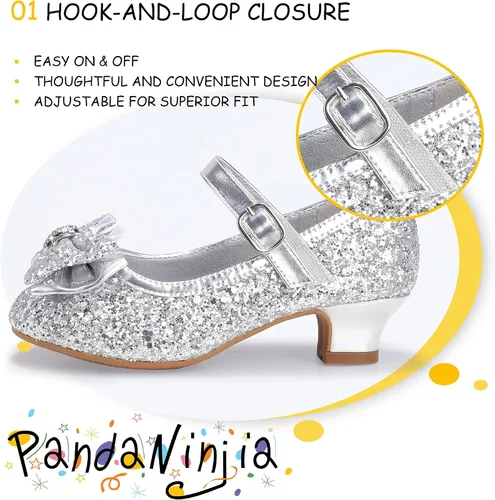 Miniatura 68 de PANDANINJIA Vestido de jada para niñas y niños pequeños, zapatos de princesa Mary Jane con tacones con lazo para fiesta, boda, boda
