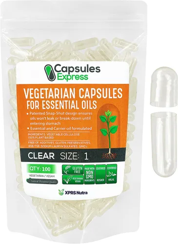 Miniatura 12 de XPRS Nutra Cápsulas veganas vacías de tamaño 0 – 100 cápsulas vegetales transparentes para aceite esencial – Tapas de verduras vacías – El relleno