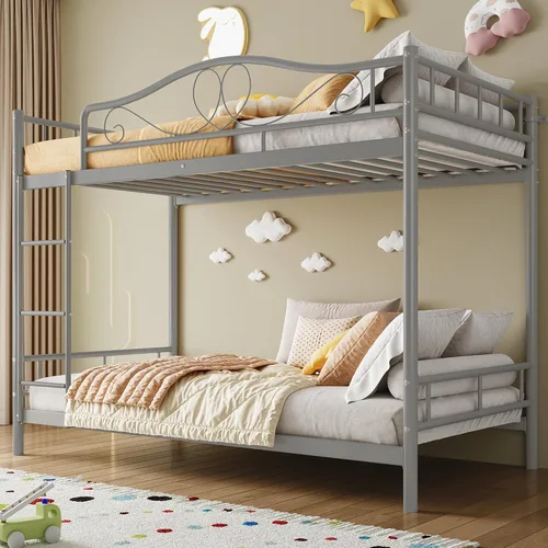 Miniatura 9 de GarveeHome Litera individual sobre individual, litera de metal resistente con barandilla de seguridad y escalera, capacidad de peso de 400 libras