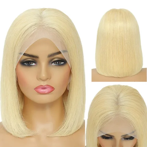 Miniatura 2 de UTIDE Peluca Bob Rubia 613 de Cabello Humano Pelucas Cortas de Cabello Humano 8 Pulgadas Peluca Frontal de Encaje 613 Cabello Humano Pre Arrancado
