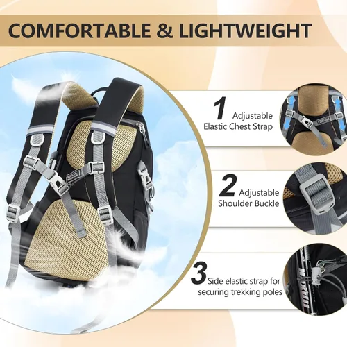 Miniatura 4 de Mochila de senderismo con cubierta contra la lluvia, mochilas de viaje de 20 litros para mujeres y hombres, mochila de camping ligera y duradera