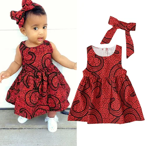 Miniatura 2 de Trajes tradicionales para niñas pequeñas, diadema de princesa Dashiki, ropa escolar africana para niñas (rojo, 18-24 meses)