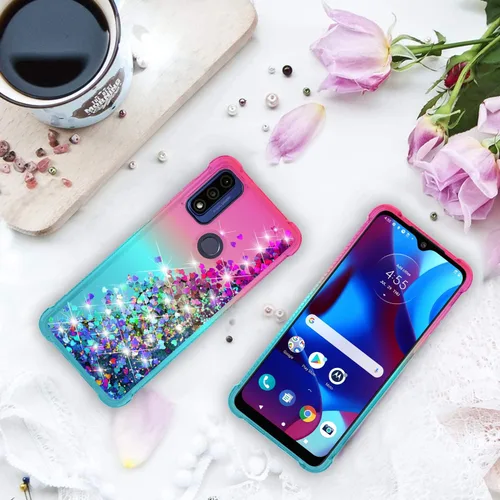 Miniatura 6 de Funda para teléfono Moto G Pure, Moto G Play 2023 con protector de pantalla HD, diseño de arena movediza con purpurina líquida flotante en degradado