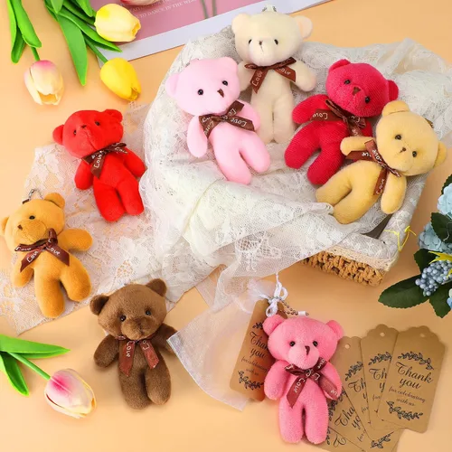 Miniatura 5 de Fumete 40 juegos de osos para baby shower de 4.7 pulgadas, osos pequeños a granel, osos de peluche, llavero pequeño, adornos colgantes con bolsa