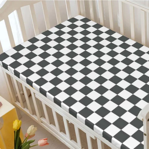 Miniatura 3 de Sábanas bajeras ajustables con temática a cuadros, sábanas portátiles para cuna pequeña, sábana bajera suave, ideal para habitación de niños o niñas