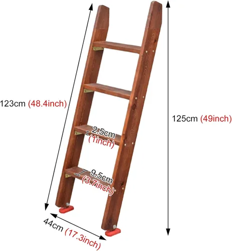 Miniatura 2 de Escalera para litera de 3 escalones, 4 escalones, 5 escalones, para personas pesadas, escaleras de madera con soporte de ganchos y pies Marrón