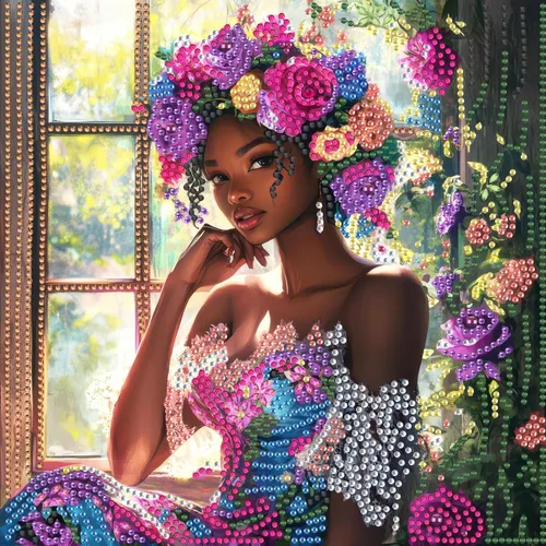 Miniatura 15 de SKRYUIE Kits de pintura de diamantes de hombre africano 5D, kits de arte de diamantes para adultos afroamericanos, taladro redondo completo, punto