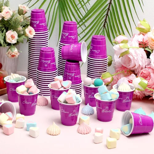 Miniatura 7 de Lounsweer 100 vasos de plástico de 2 onzas, vasos desechables, mini vasos de plástico para fiesta de despedida de soltera, degustación