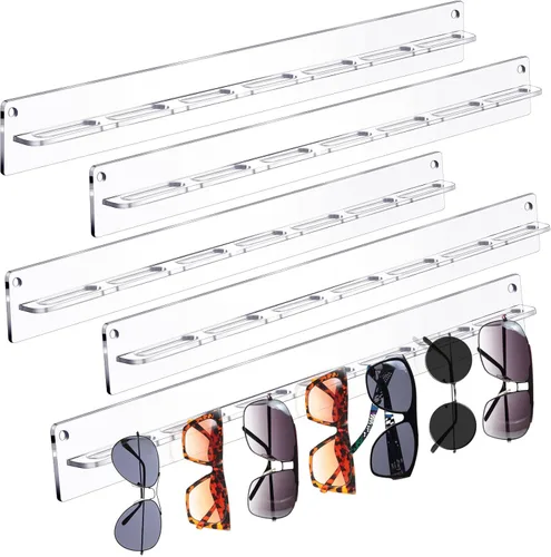 Paquete de 5 organizadores de lentes de sol acrílicos para colgar en la pared, soporte para colgar gafas, estante para estante de entrada