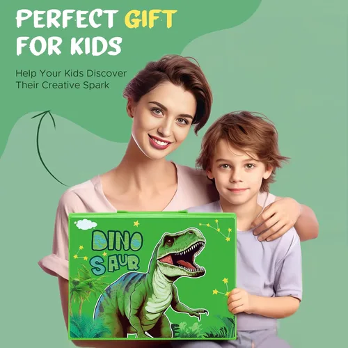 Miniatura 9 de homicozy Suministros de arte para niños de 4 a 12 años, estuche de arte con juegos de dibujo de dinosaurios, kits de colorear con caballete triple